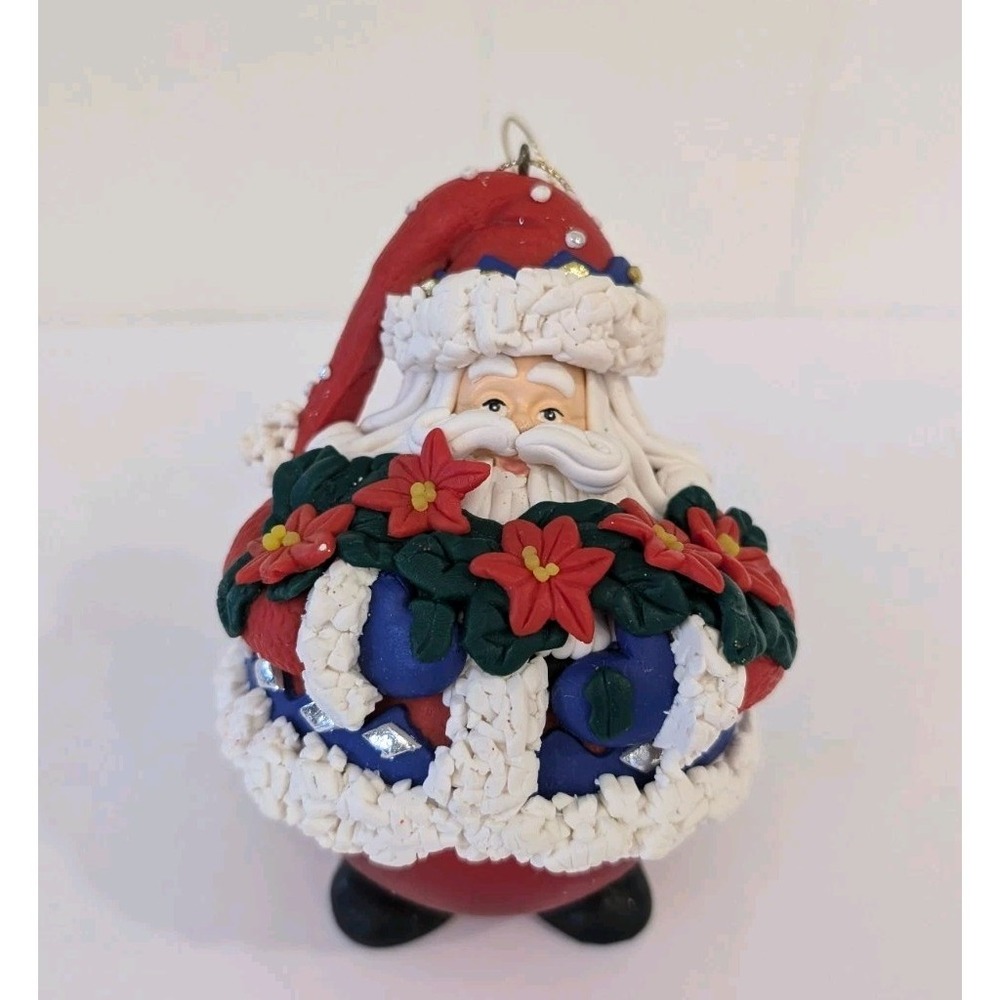 Santa Claus Christmas Ornament Red Glass Ball Hanging Stand Traditions 4.5"